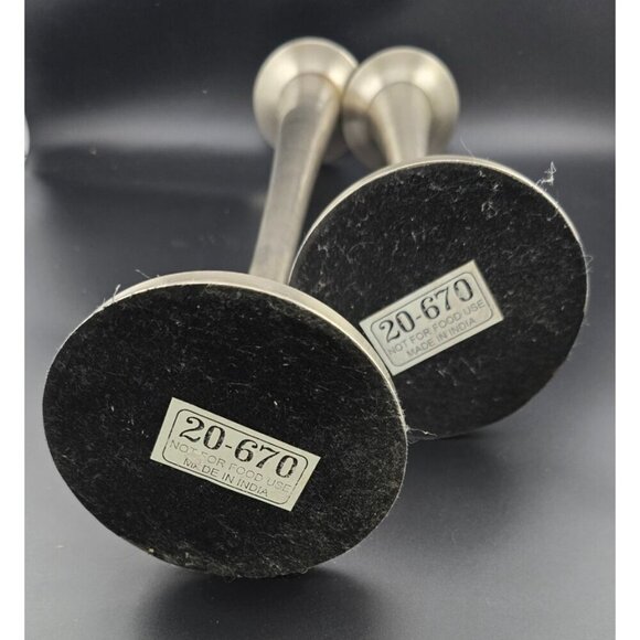 Set Of 2 Brushed Silver Metal Candle Holders Made In India, 9" and 12" Tall - Picture 8 of 9